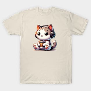 Cat with Headphones Drinking Coffee T-Shirt